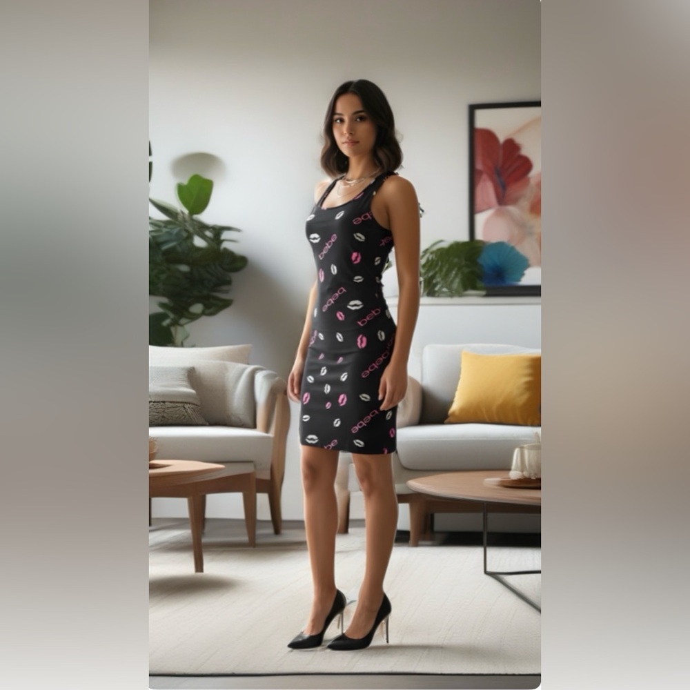 0131 Bebe Black Dress with Pink Accents - Picture 13 of 15